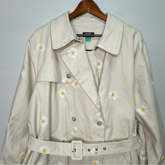 Anthropologie Maeve Embroidered Daisy Trench Coat Size 22 Cotton Hemp - Picture 6 of 16